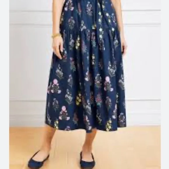 Dries Van Noten Aline Midi Skirt Floral Cotton Voile Deep Ocean Blue - Picture 8 of 14
